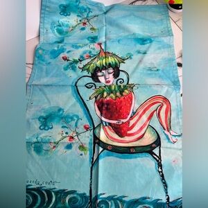 Hand painted strawberry girl tea towel